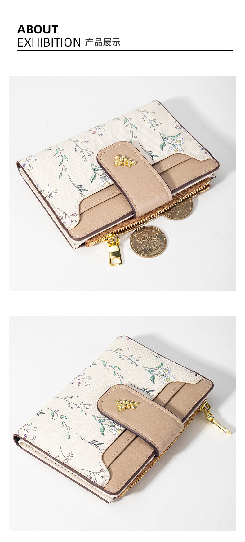 Small Wallets Bags Type Daily Occasion Pu Leather Material Women's Flower Pu Leather Zipper Buckle Wallets