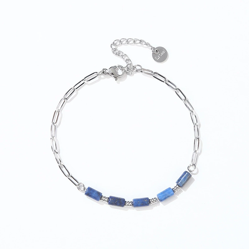 Ожерелье Beaded Bracelet HuPo.HuTu, водостойкое, износостойкое, сталь 18K золотого оттенка, голубые бусины