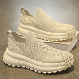 Putian Men's Shoes Summer Breathable Flying Mesh Thin Sports Shoes Men's Teenage Slip-On Dad Socks Shoes