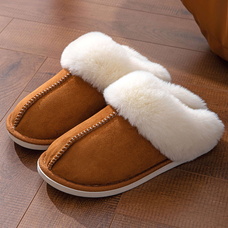 Fluffy slippers autumn and winter warm thick bottom home thickened plush cotton drag home indoor cotton slippers_voghion.com