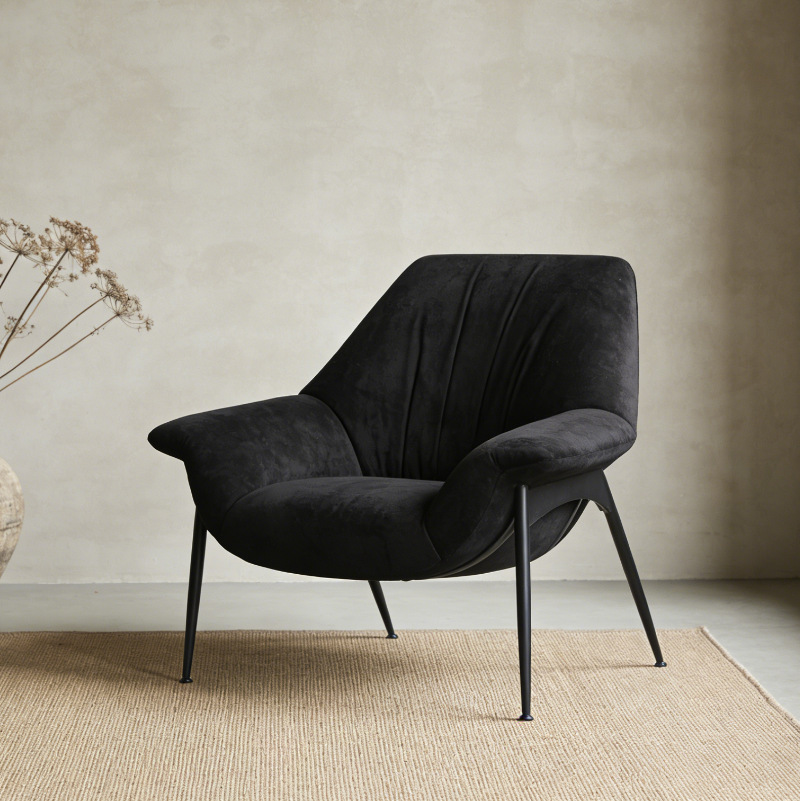 Light Luxury Style Velvet Single Leisure Chair, Modern Minimalist Lazy Lounge Chair, Hotel and Homestay Fiberglass Single Sofa Chair