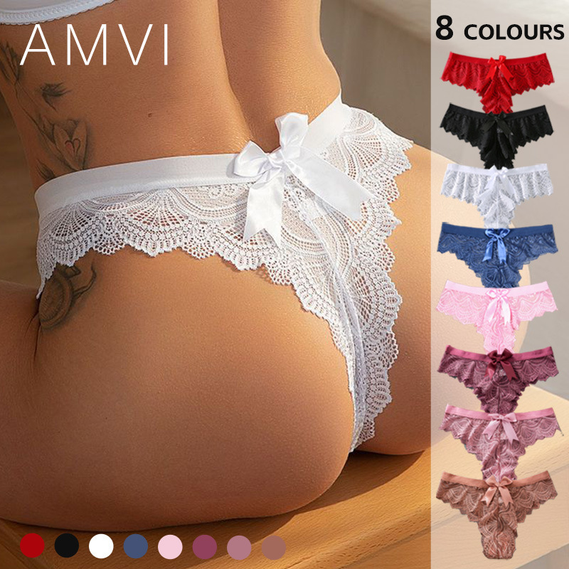 plus size sexy lace thong pure girl bow underwear low waist European and American cross-border hot wholesale