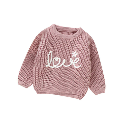 Bestselling Item for Infants and Toddlers: Autumn/Winter Children's Hand-Embroidered Alphabet Knit Top for Girls - Long-Sleeve Hooded Sweater