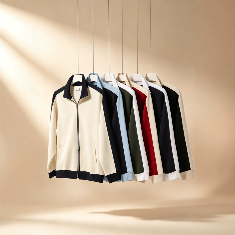 Trendy Cotton Color-Block Double-Zip Stand-Collar Sweatshirt New Style 380g Heavyweight Men's Trendy Brand Knitted Cardigan Jacket Top for Women