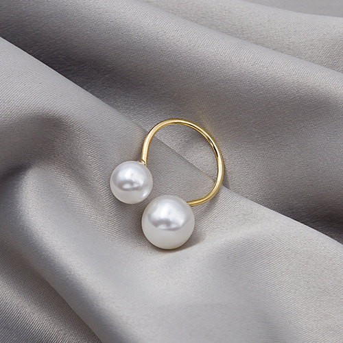 J588 Korean ring, large and small pearl open ring, minimalist exaggerated ring, double pearl ring, female