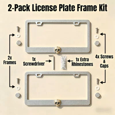 American Standard Universal Rhinestone-Studded Stainless Steel License plate holder/license plate holder - skull-white