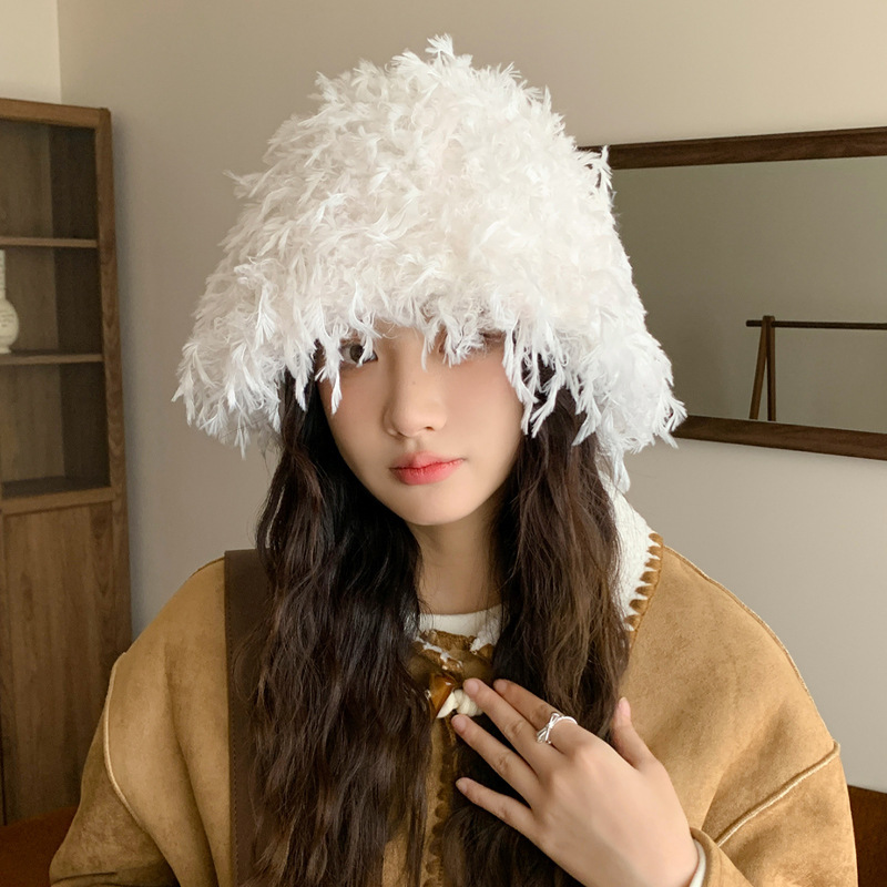冬季欧美帽子女款长毛绒嘻哈风渔夫帽护耳加厚保暖盆帽时尚毛绒帽|undefined