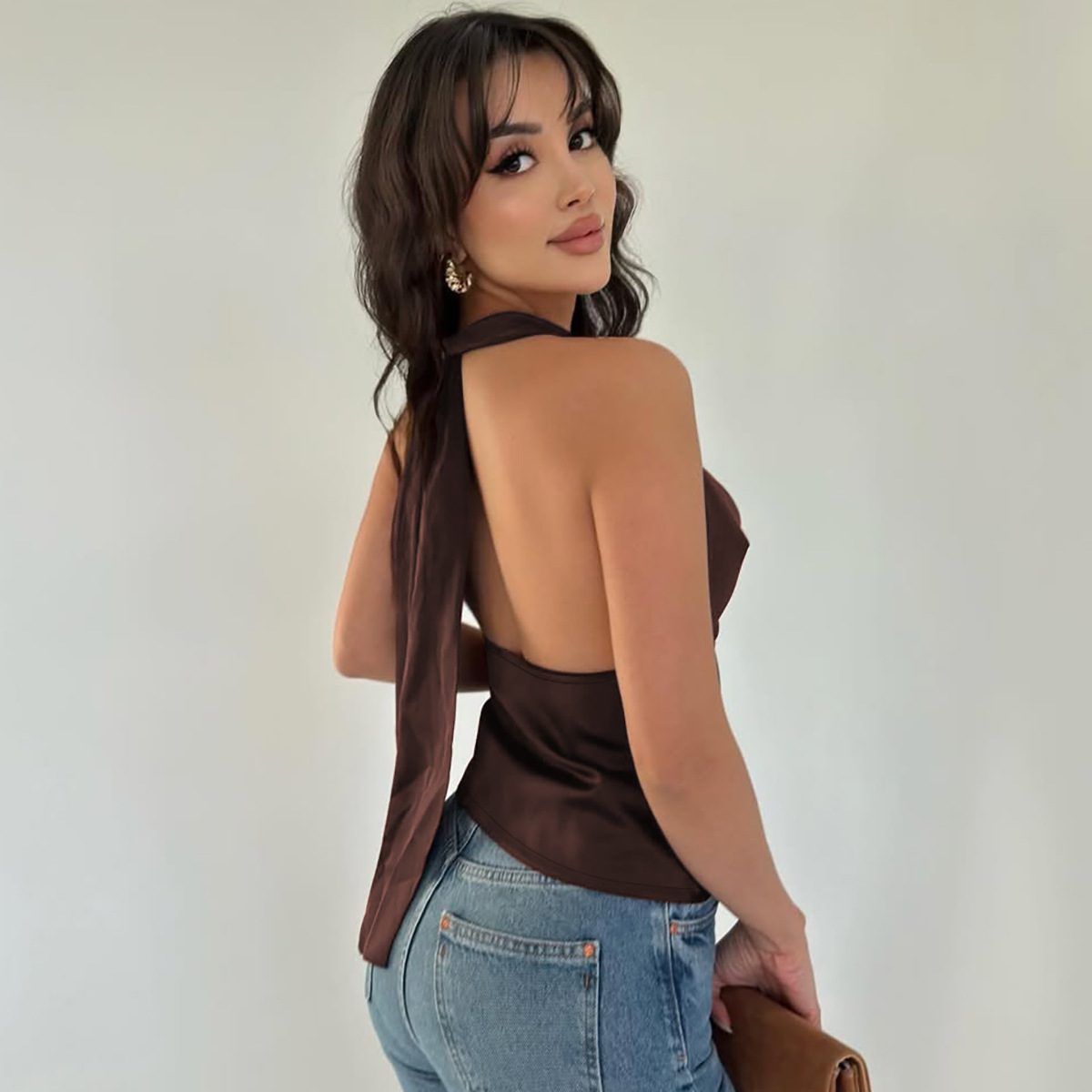 Summer Fashion Backless Solid Color Women's Top Slim Tie Strapless Trendy American Style Hot Girl Sexy Clothing_ecoleips.com