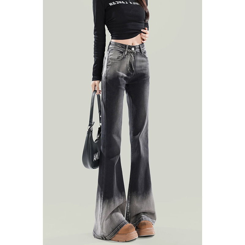 Vintage Gradient Micro-Lar Jeans Women's Autumn Design Hot Girl High Waist Pants Stretch Slim Fit Horseshoe Pants