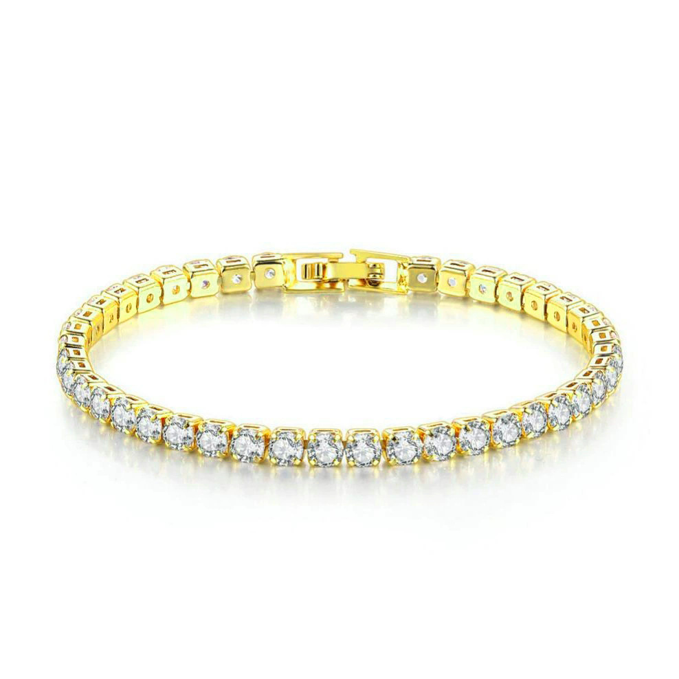 Hip Hop Round Stone Bracelet Single Row Diamond Bangle Jewellery_voghion.com