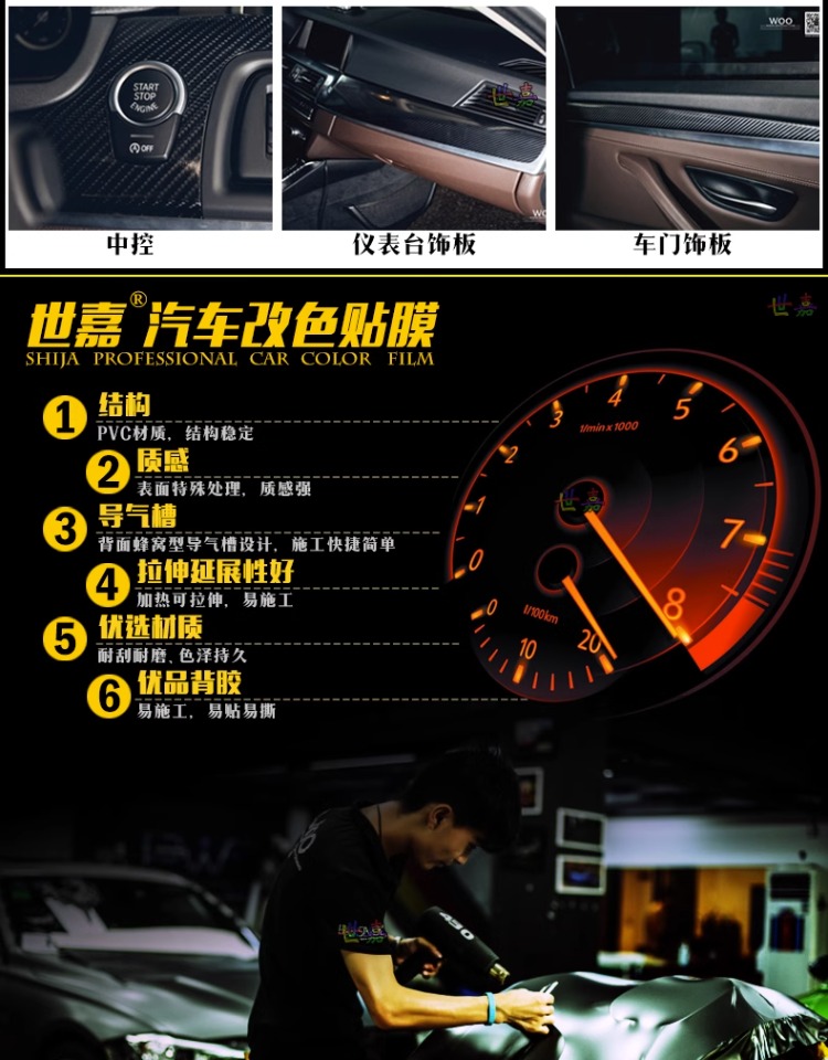 Carbon Fiber Interior Sticker Film Central Control Body Rearview Mirror Interior Roof Black Motorcycle Car Color Changing Film