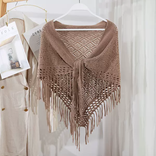 Scarf Versatile Fashion Neck Warmer Knitted New Style Shawl Triangle Ins Solid Color Korean Style Tassel Shawl
