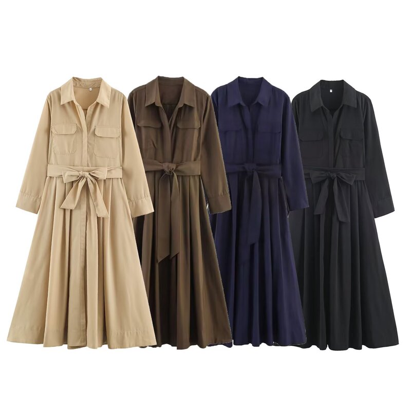 Cross-Border Women's Clothing Wholesale European and American Style New Women's Clothing Western Style Series Poplin Shirt Dress Cross-Border Women's Clothing Wholesale European and American Style New Women's Clothing Western Style Series Poplin Shirt Dress