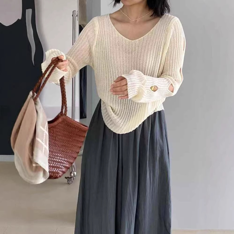2026 Soft and Stylish Ripped Knit Sweater for Spring and Autumn, Pure and Sexy Versatile Top for Women