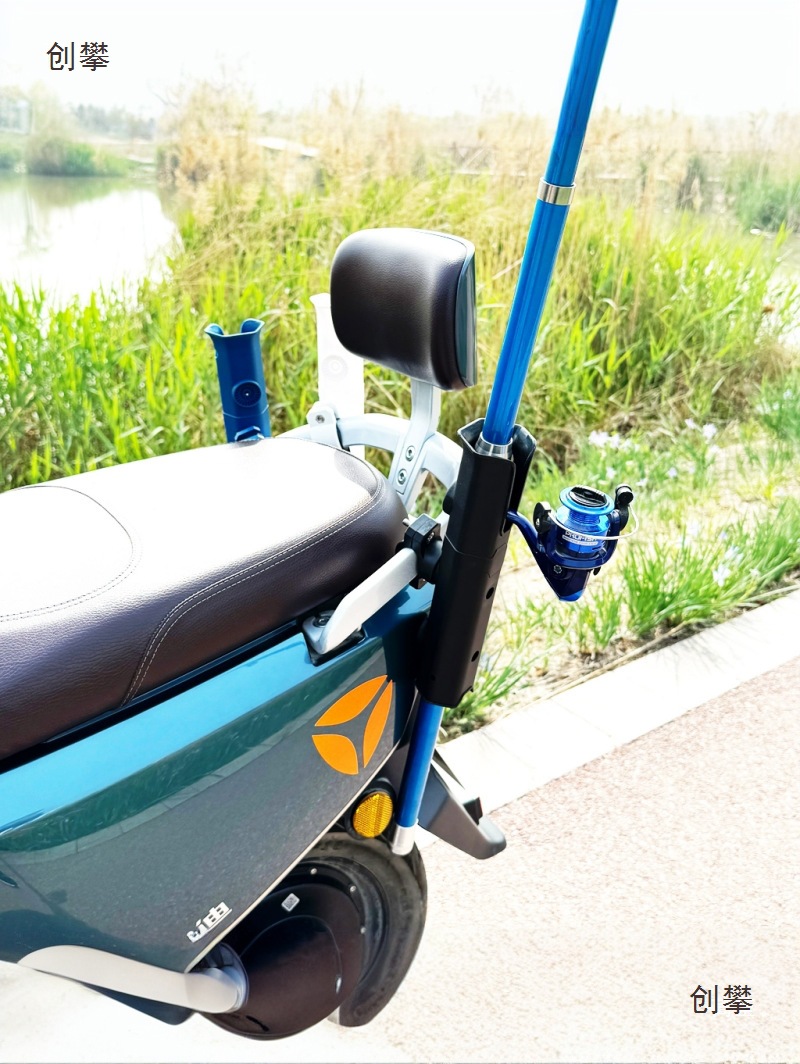 Motorcycle, electric scooter, electric bike, scooter, portable fishing rod holder, storage rack, fishing rod stand