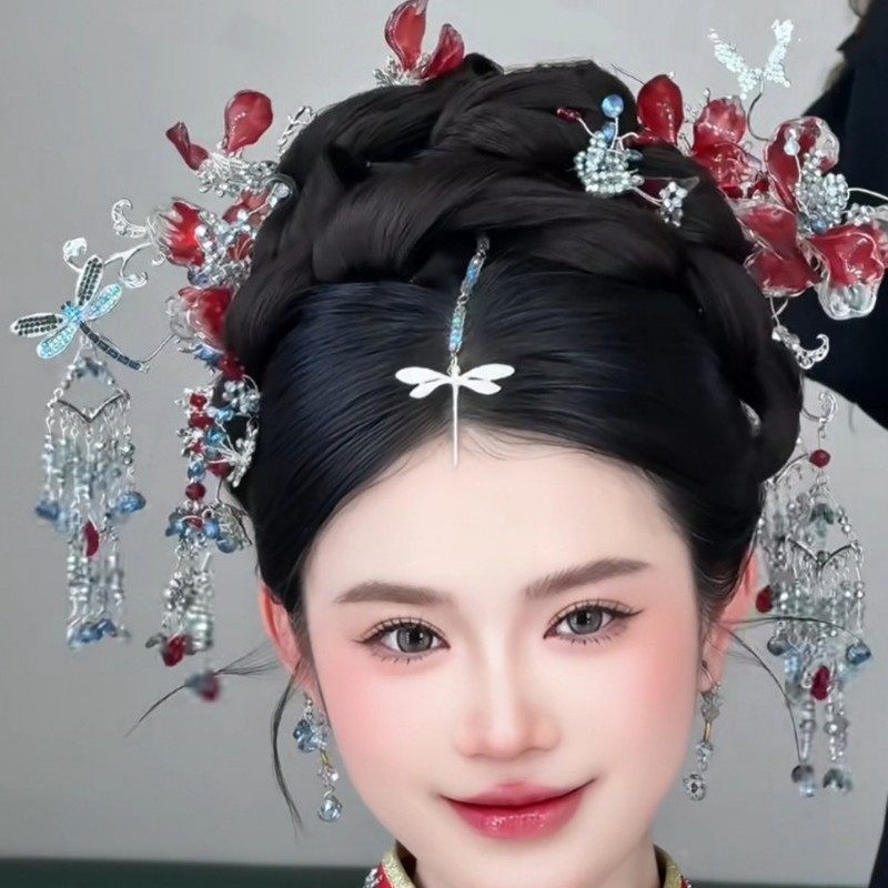 ヘラの新しい中国風ドレス、ヘビーショークセット、ヘアピン、高級ウェディングアクセサリー、フレンチブライダルヘッドドレス|undefined