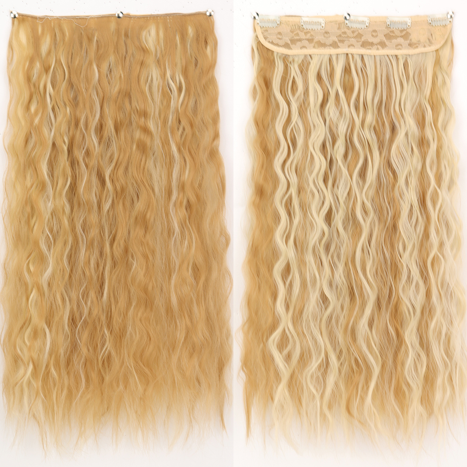 Peruca de cabello de mujer estilo de maíz caliente rizado largo de cabello de onda de cinco tarjetas