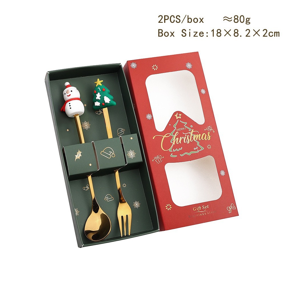 숟가락과 포크 2개(눈사람 + 작은 나무)