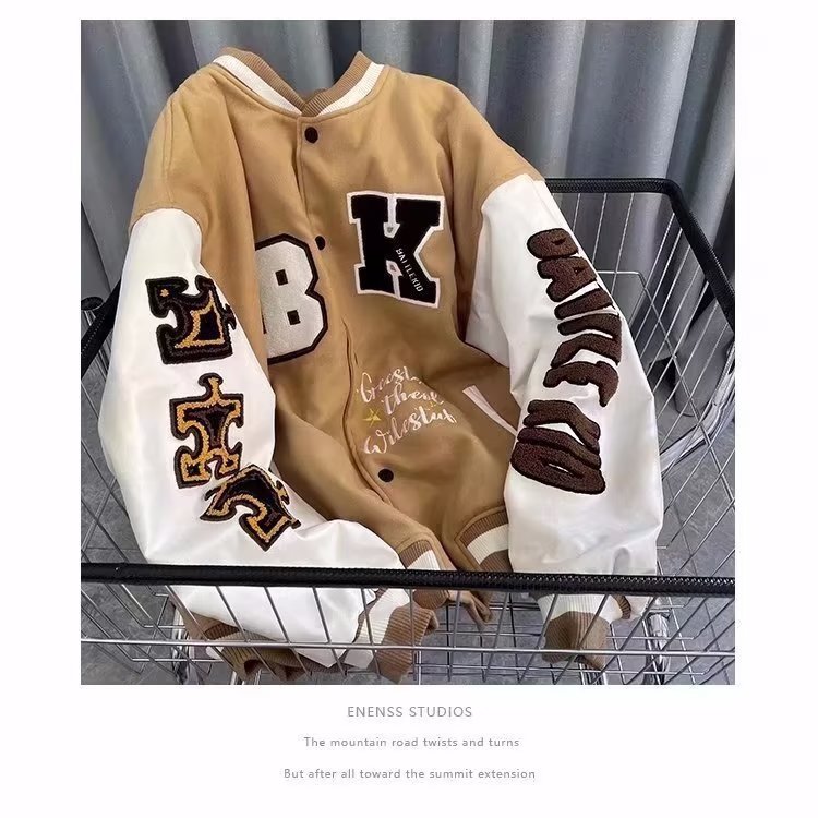 American vintage letter embroidered baseball for men's spring trendy loose and versatile couple jacket_voghion.com