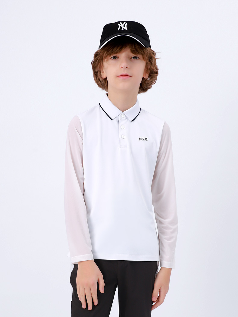 Áo thun golf trẻ em PGM tay dài mùa xuân hè — YF407 màu trắng, YF407 màu xanh nhạt, YF407 màu xanh hải quân chi tiết 2