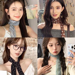 韩系黑白波点丝巾系脖发带女2025新款高级感气质甜美百搭飘带颈链