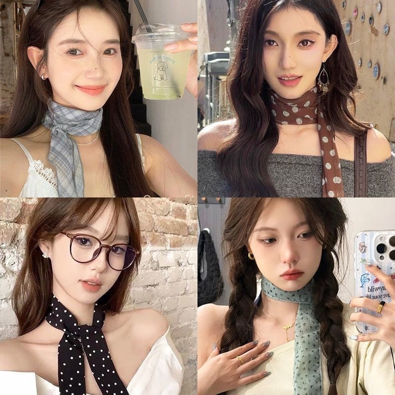 韩系黑白波点丝巾系脖发带女2025新款高级感气质甜美百搭飘带颈链|undefined