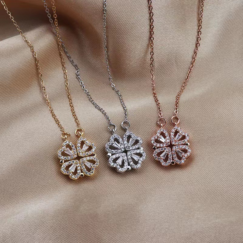 2021新款项链女锁骨链抖音一款多戴小爱心镶钻四叶草直播带货跨境