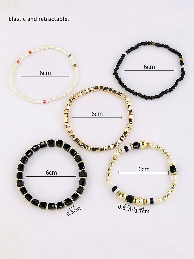 20g Weight Acrylic Pendant Material Bracelets Classification Alloy Chain Material 1 Set Quantity Holiday, Daily, Street Occasion Alloy Material Geometric Pattern Unisex Gender Beaded, Plating Design Retro Style Retro Geometric Alloy Beaded Bracelets Wholesale 24
