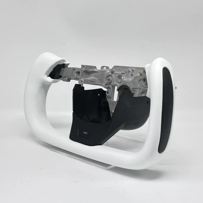 Suitable for Tesla's new Model Y modification and upgrade to the new dynamic yoke steering wheel (Steering wheel) - white-side-carbon-with-heating