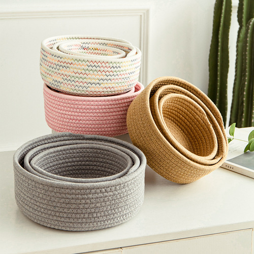 Cotton thread environmentally friendly debris woven storage basket cosmetics jewelry desktop storage basket small basket remote control storage basket