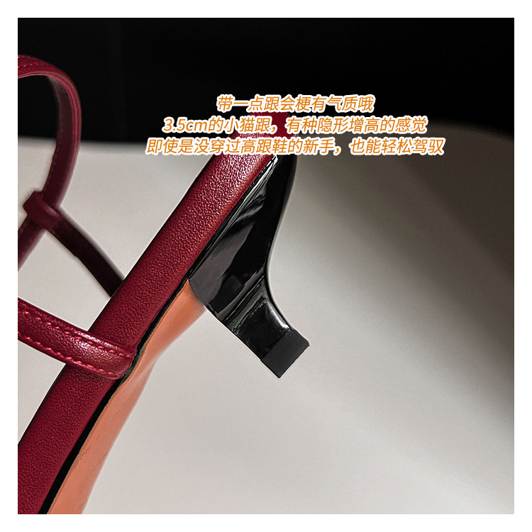 Sandal hở mũi nữ quai mảnh gót mèo con 4 cm phong cách tối giản — Màu đen chi tiết 12