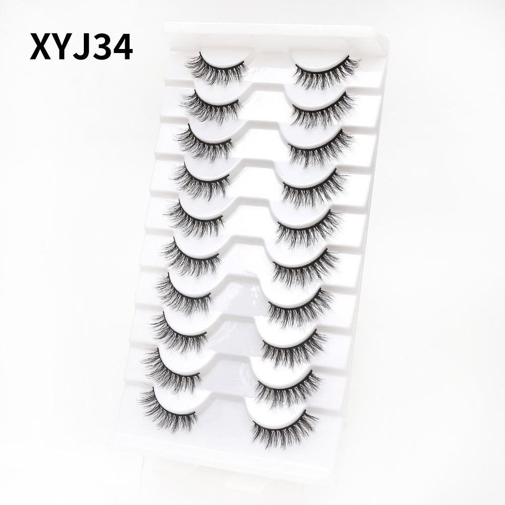 Transfronterizo europeo y americano 10 pares de ojo de gato medio ojo pestañas postizas naturales gruesas pestañas de cola de ojo rizado en stock al por mayor