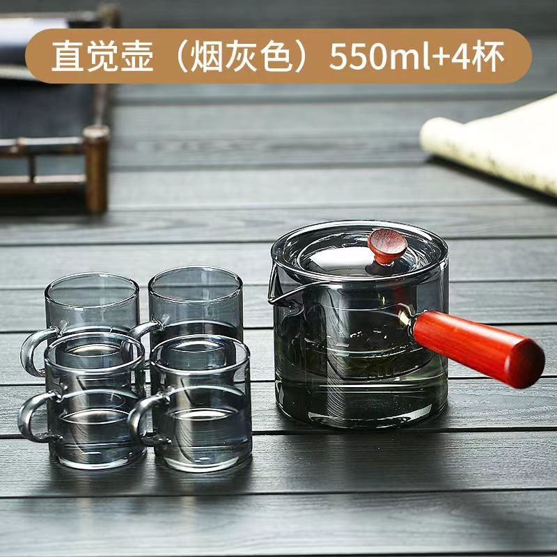 Borosilicato ahumado gris vidrio tetera mango lateral olla mango de madera maciza olla Kung Fu juego de té hogar gran capacidad tetera