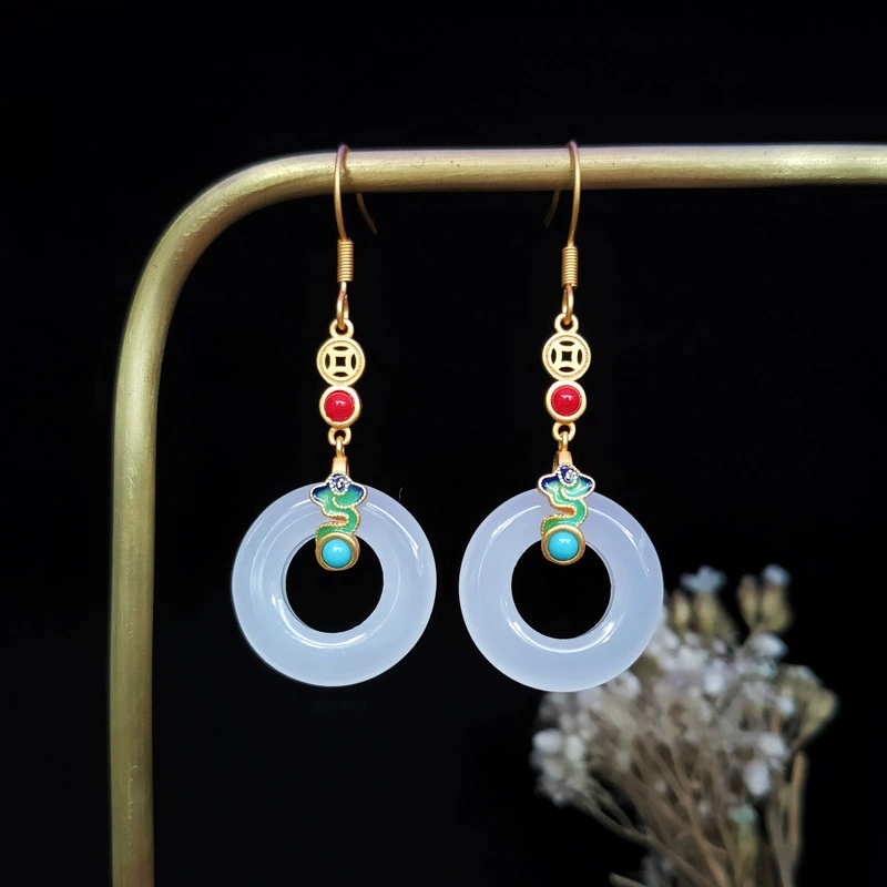 Classic universal ethnic earrings jade, ethnic style