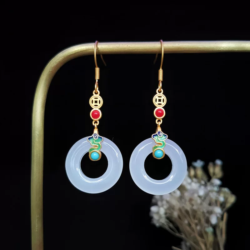 Classic universal ethnic earrings jade, ethnic style