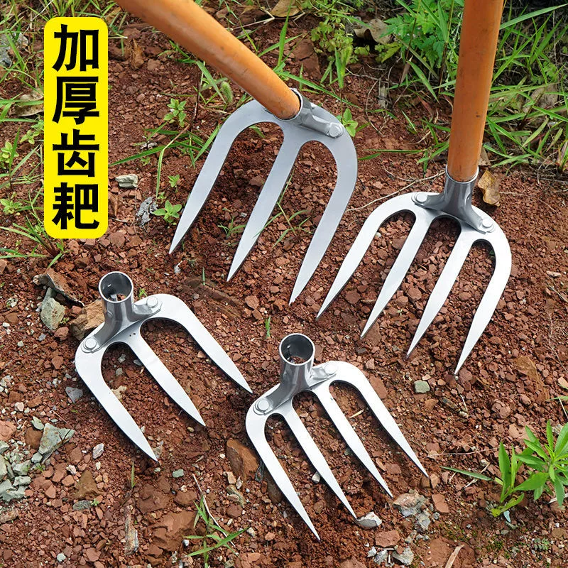 Утолщенные сельскохозяйственные четырехзубые грабли для переворачивания почвы и прополки, многозубые грабли для рекультивации садовых земель, кованые стальные грабли оптом.