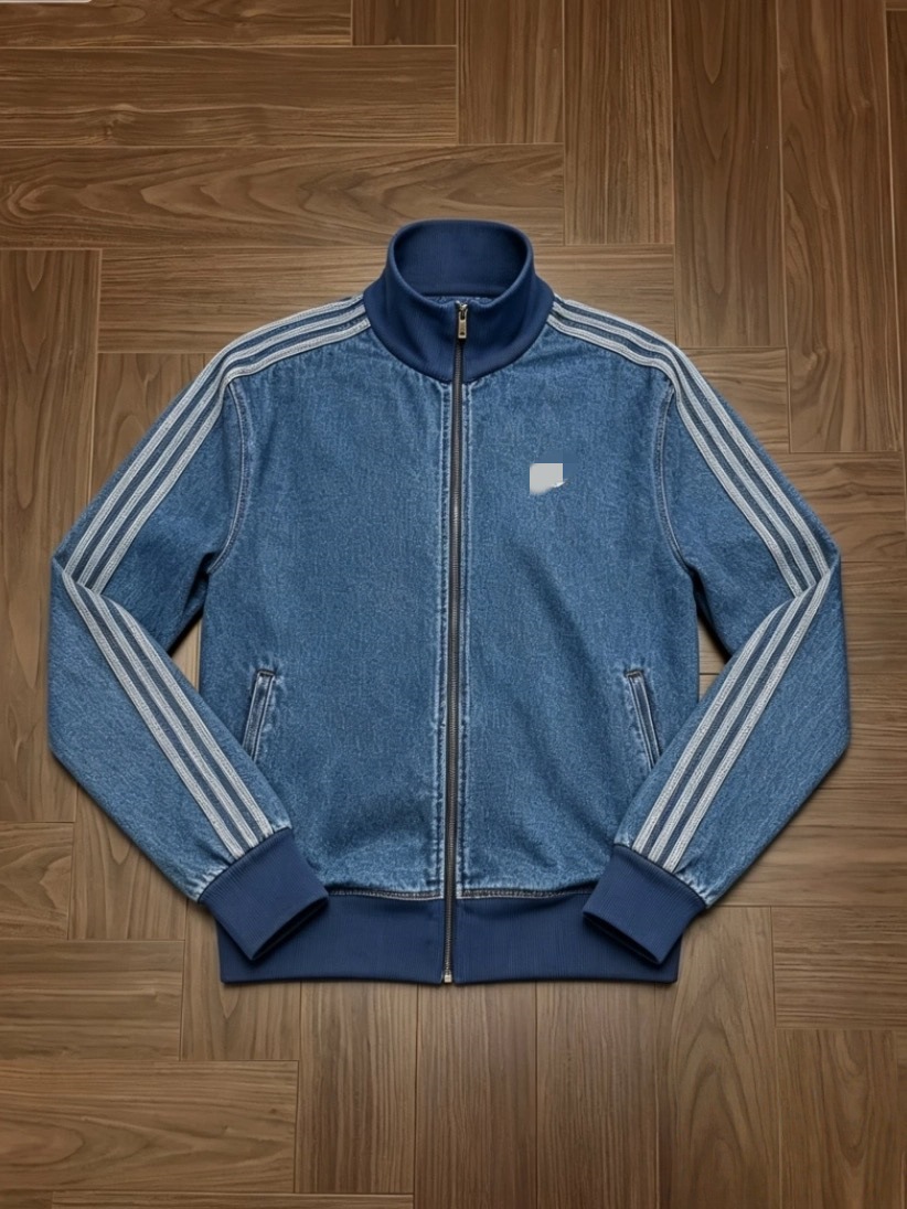 Correct Version of the New Three-Stripe Denim Jacket, Unisex Loose-Fitting Stand-Collar Sports Denim Set Jacket