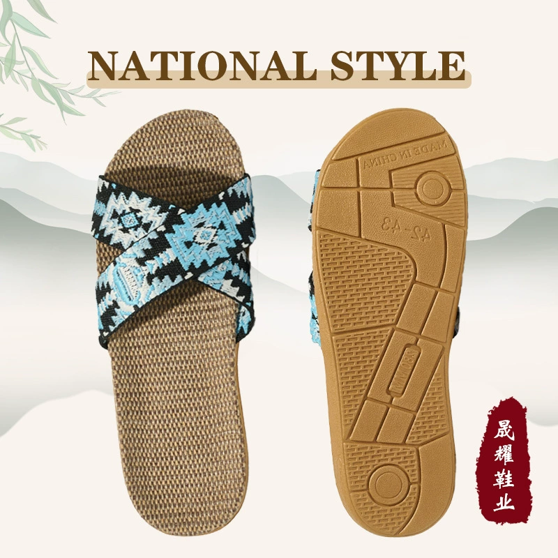 Национальный стиль внешней торговли новые льняные тапочки дышащие и тихие домашние напольные тапочки внешняя торговля Юго-Восточной Азии