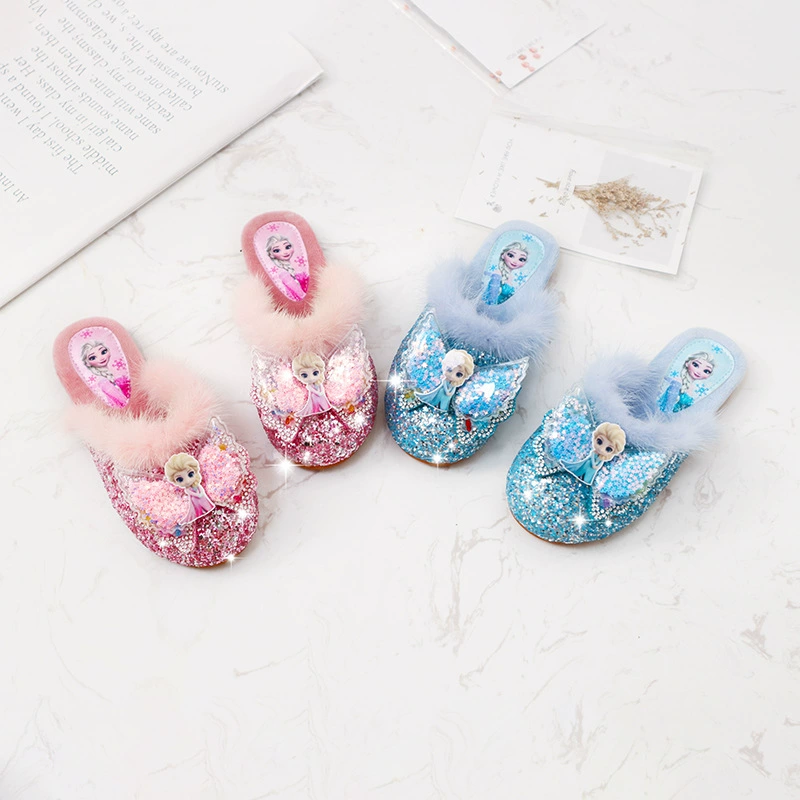 Домашняя обувь для девочек, детские тапочки Мао с мультяшной принцессой Аиша, новинка, милая осенне-зимняя обувь с инкрустацией на носке