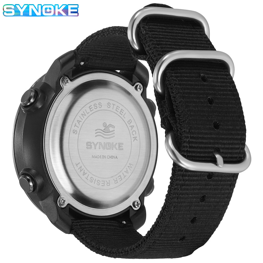 SYNOKE hombres deportes reloj electrónico correa de nylon multifuncional impermeable luminoso pantalla grande al aire libre montañismo moda Deportes