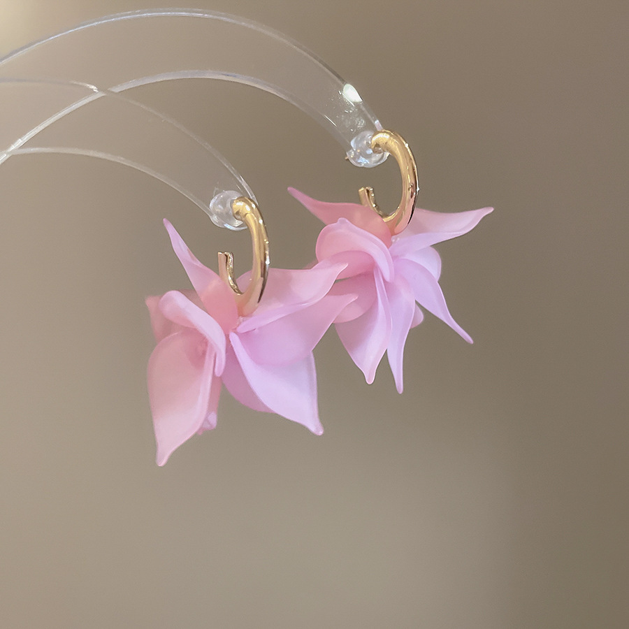 Pendientes de flores de color dopamina Pendientes dulces y frescos de primavera y verano Pendientes pequeños y elegantes de alta gama para mujer