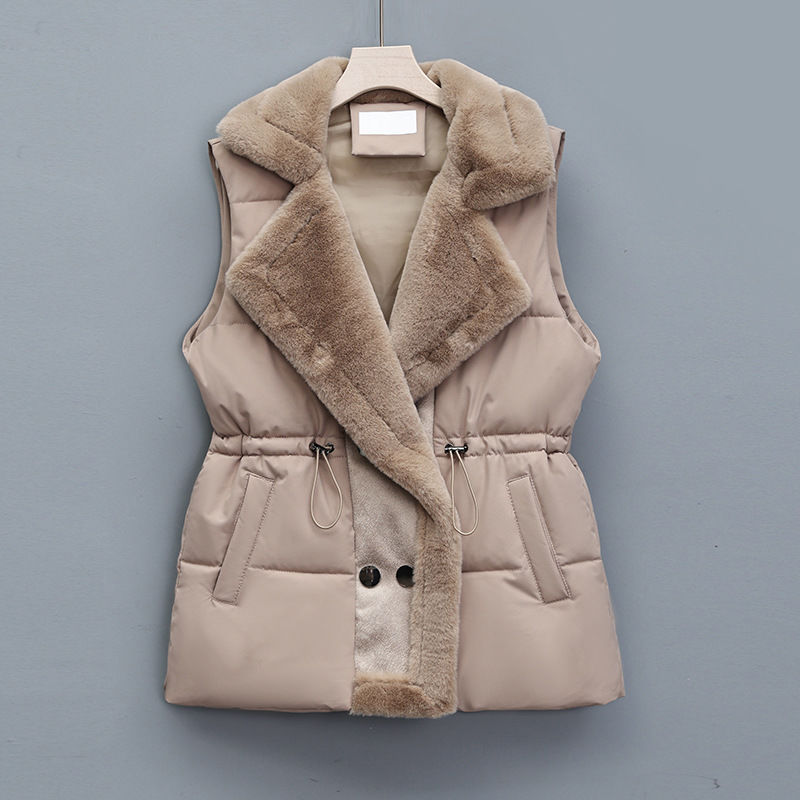 Women's Vest 2025 New Autumn and Winter Vest Cotton Fur Integrated Waist Suit Collar down Cotton Jacket Waistcoat