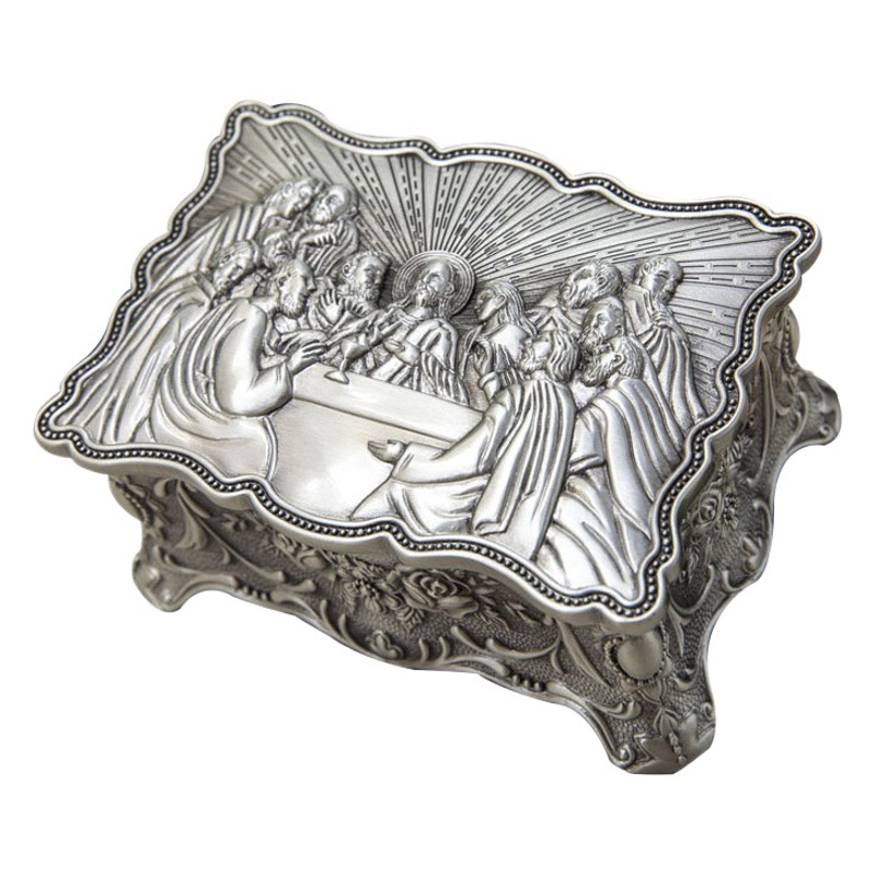 Caja de joyería de metal europeo y americano caja de joyería creativa de escritorio de metal decorativo anillo de almacenamiento retro caja de embalaje transfronterizo