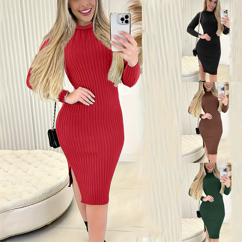 autumn solid color long-sleeve with a round collar