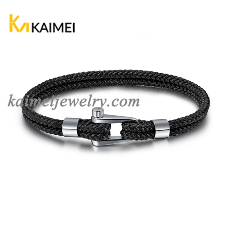 2022 New European and American Fashion Jewelry Men's Woven Nylon Bracelet Stainless Steel U-Shackle Outdoor Bracelet