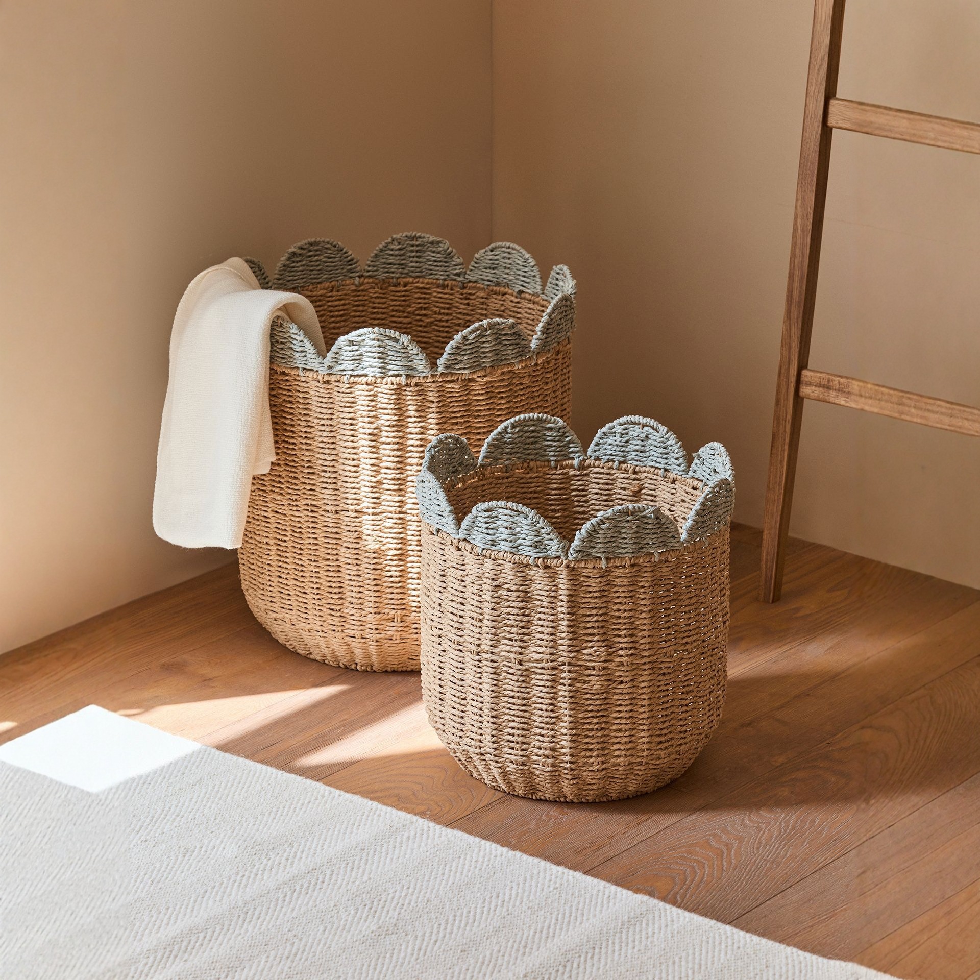 Cestas de ropa sucia de vid de estilo nórdico personalizadas cuerdas de papel encaje decoración de ropa sucia cesta de almacenamiento de juguetes para hogares