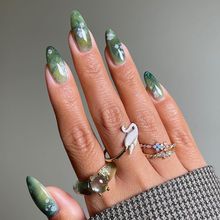 WM-205莫奈晚莲假指甲油画春日花园清新氛围24片穿戴甲甲片批发