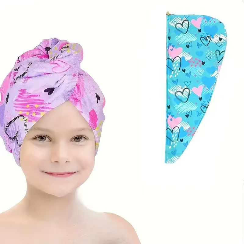 TEMU explosión absorción de agua gorra de cabello seco para niños engrosado absorción impresión de agua toalla de cabello seco suave veloz secado toalla de microfibra