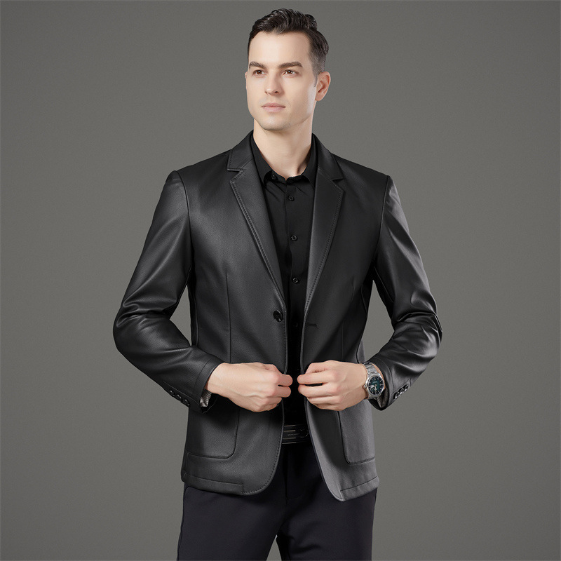 Haining Genuine Leather Men's Young and Middle-aged Slim-fit Leather Suit Business Casual Sheepskin Jacket Small Suit Jacket Men's