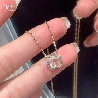 999纯银樱花粉水晶项链女韩版小众高级感气质闺蜜锁骨链花朵吊坠
